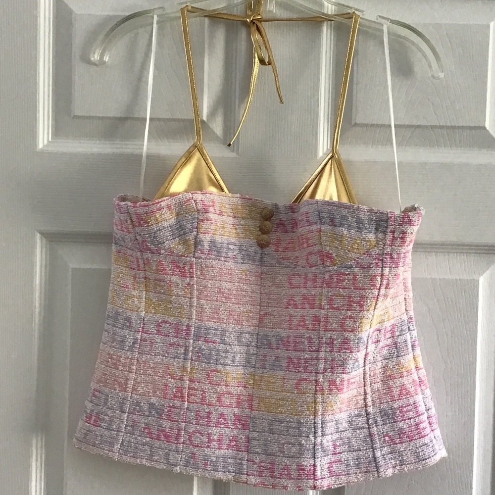 Multicoloured Pastel Tone/Gold Bustier top size M - Picture 2 of 6